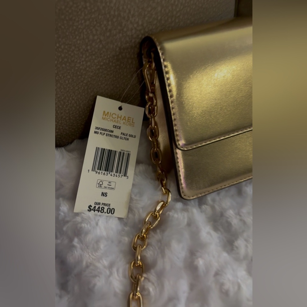 NWT MK Pale Gold The Cece Flap Crossbody Shoulder Bag With Detachable Gold Chain - Picture 2 of 16